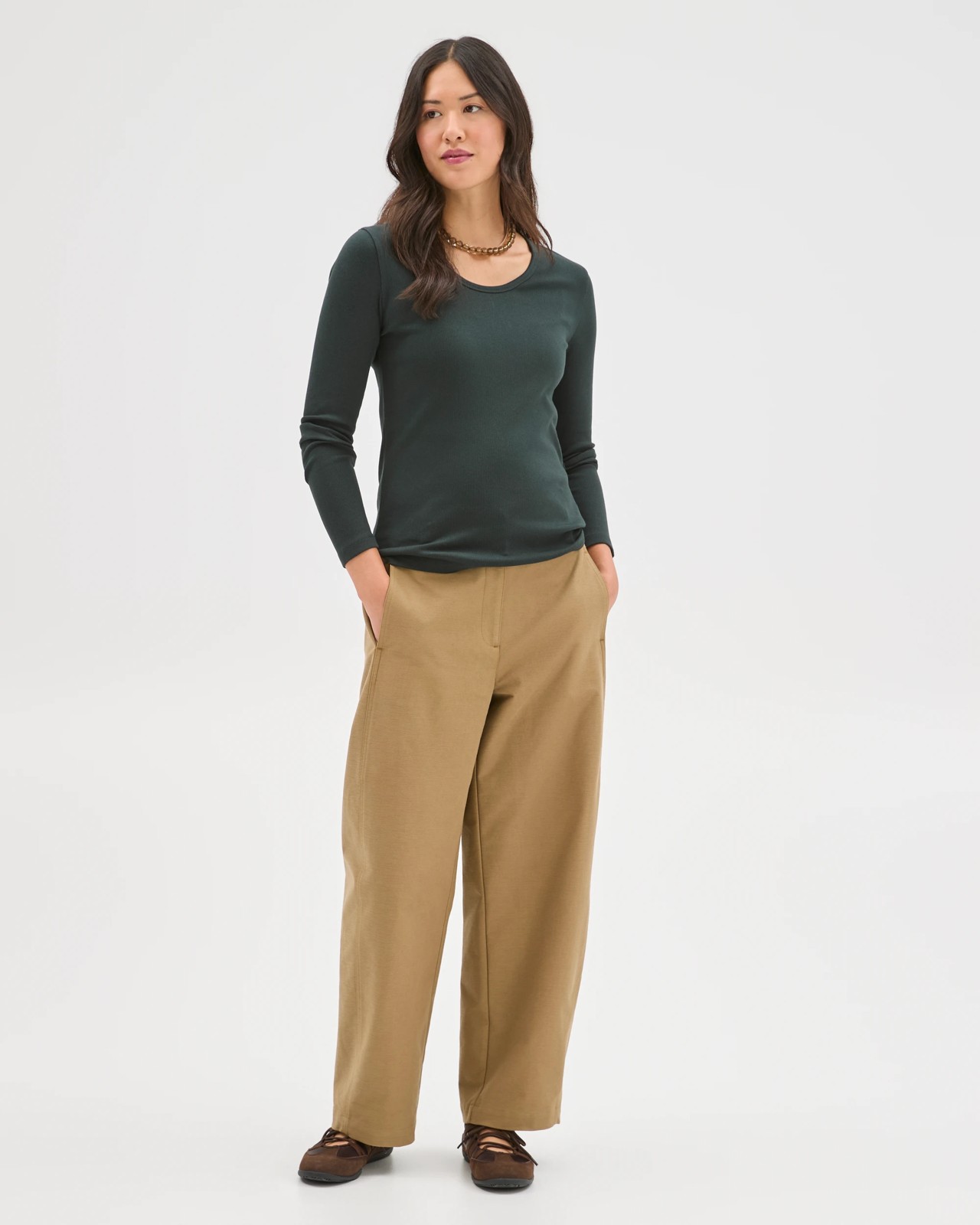 Australian Cotton Long Sleeve Scoop Neck Rib T-Shirt - Midnight Jade 3 of 5