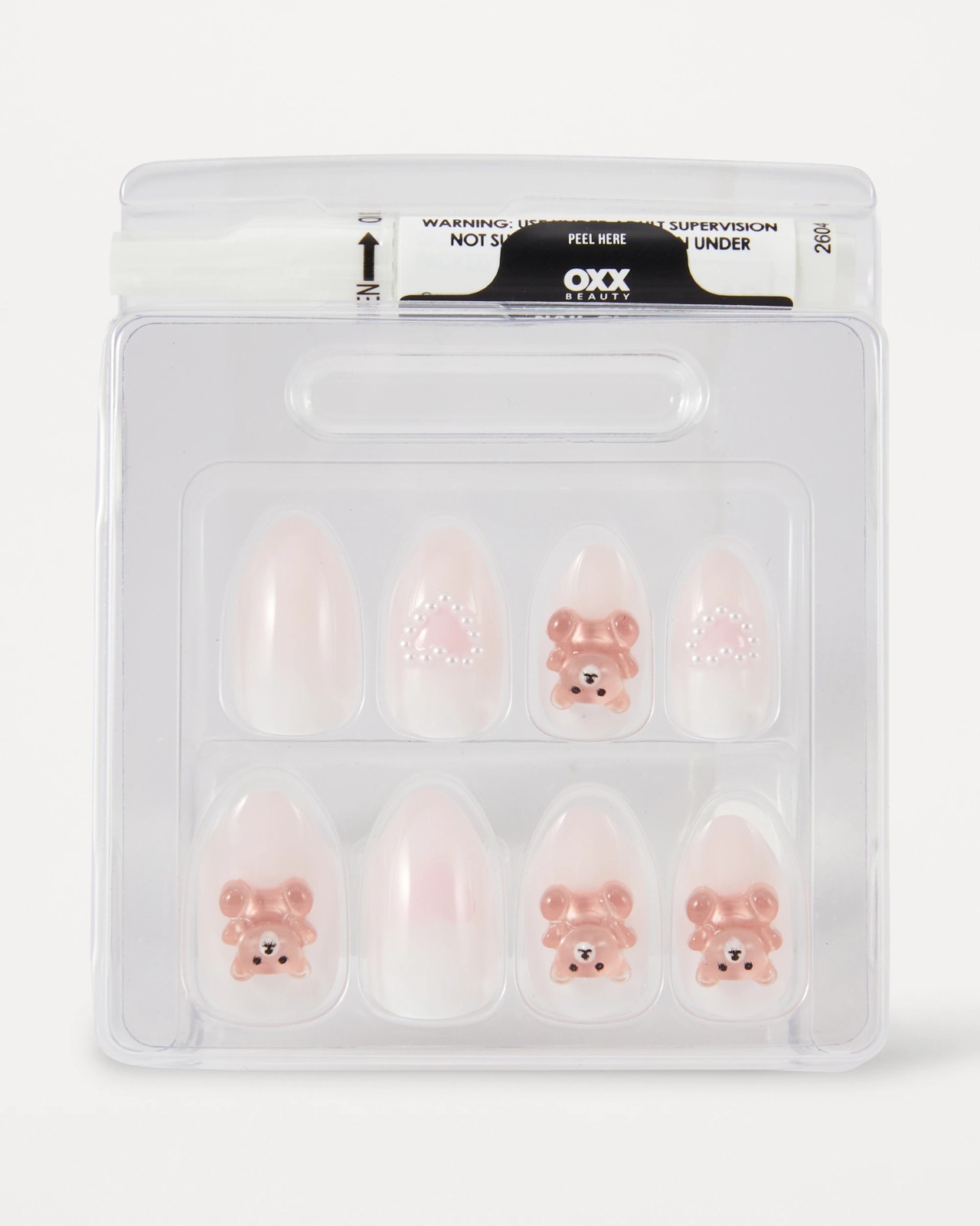OXX Beauty 24 Pack Artificial Nails with Adhesive, Almond Shape - 3D Teddy 3 of 4