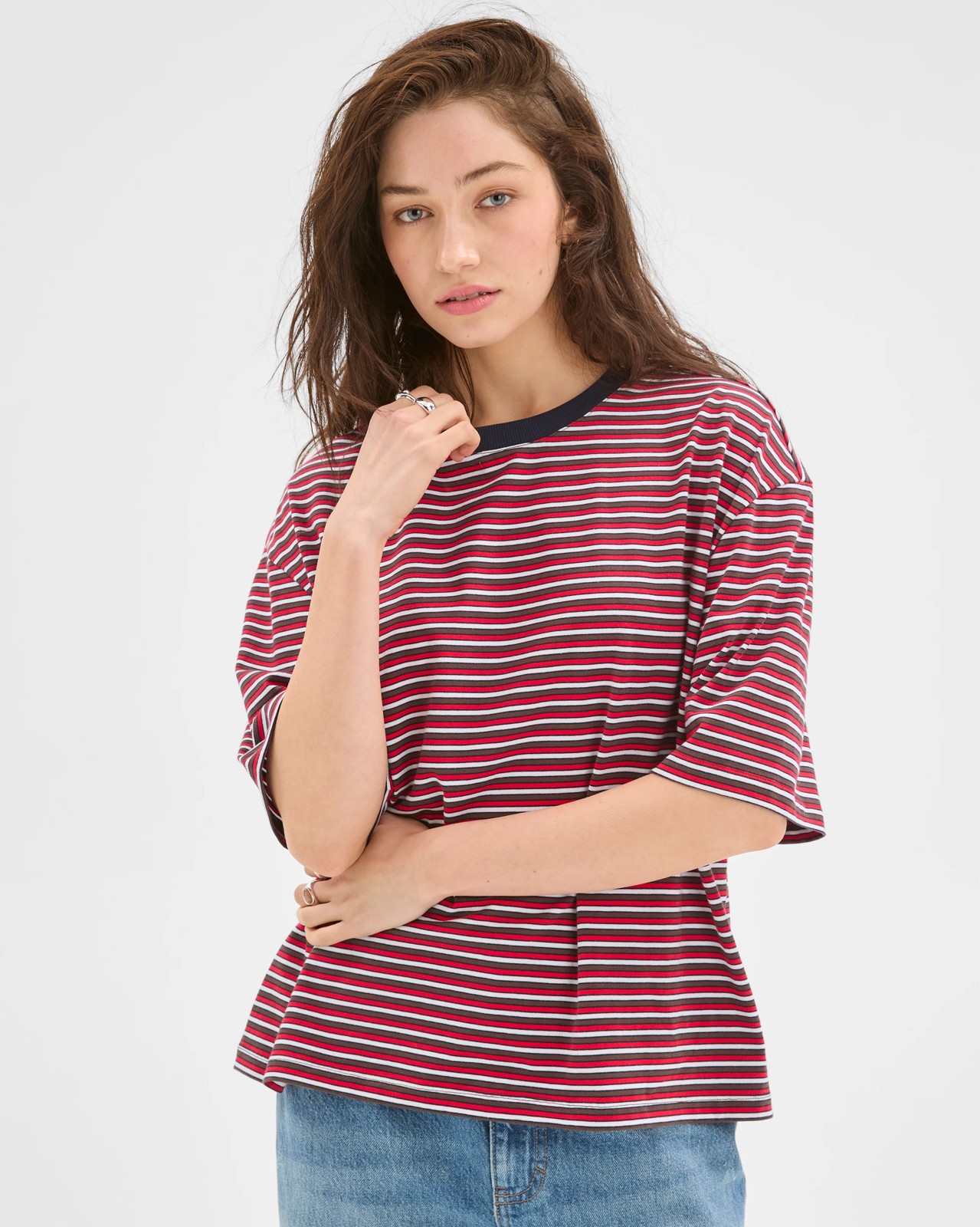 Lily Loves Australian Cotton Striped Retro T-Shirt - Red/Brown Stripe 5 of 5