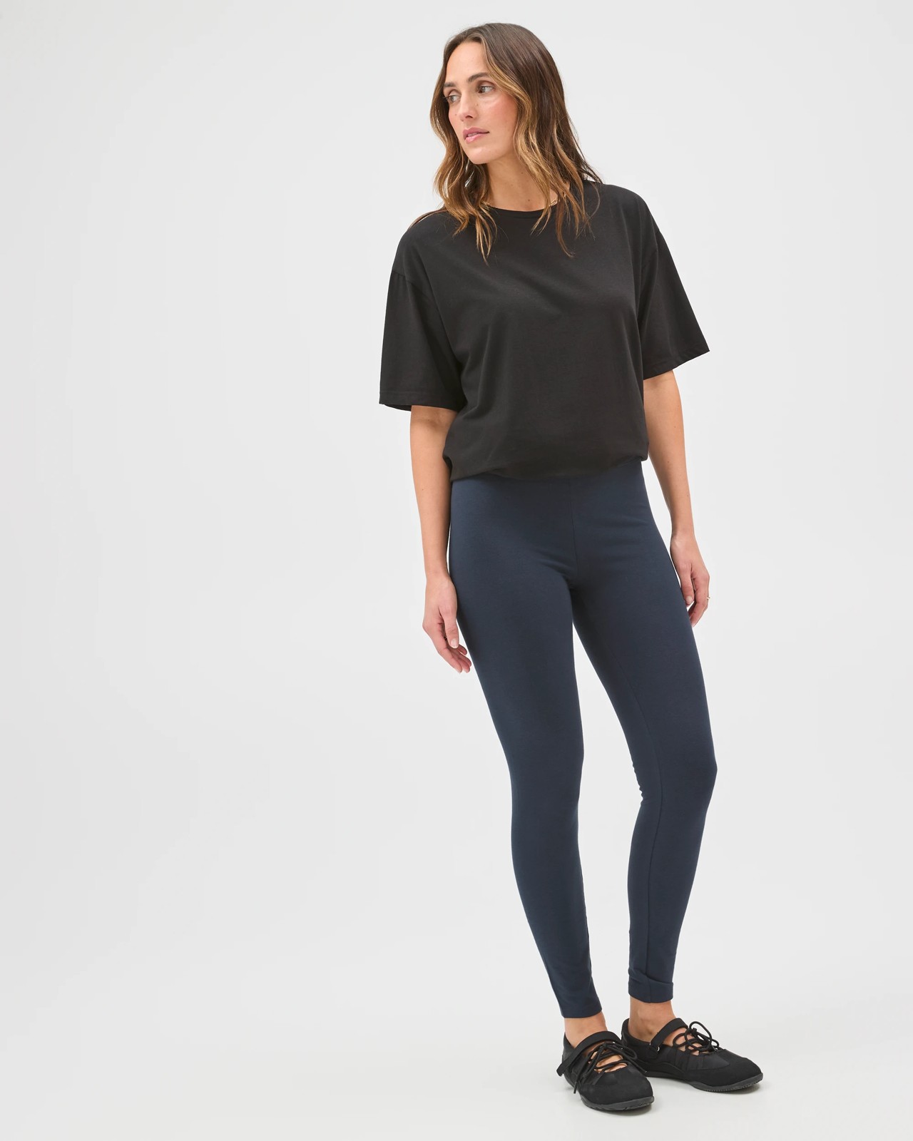 Active Australian Cotton Full Length Stretch Leggings - Navy Blue 4 of 6