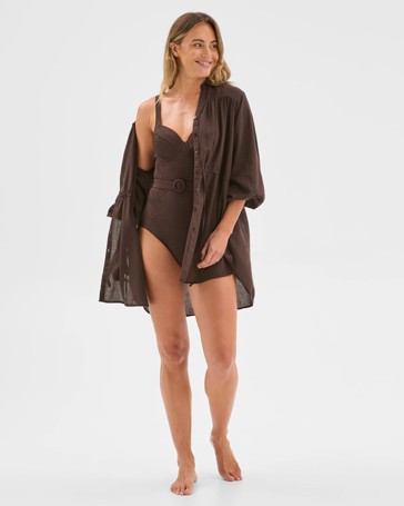Shape Your Body Resort Balconette Belted Wave One Piece Swimsuit