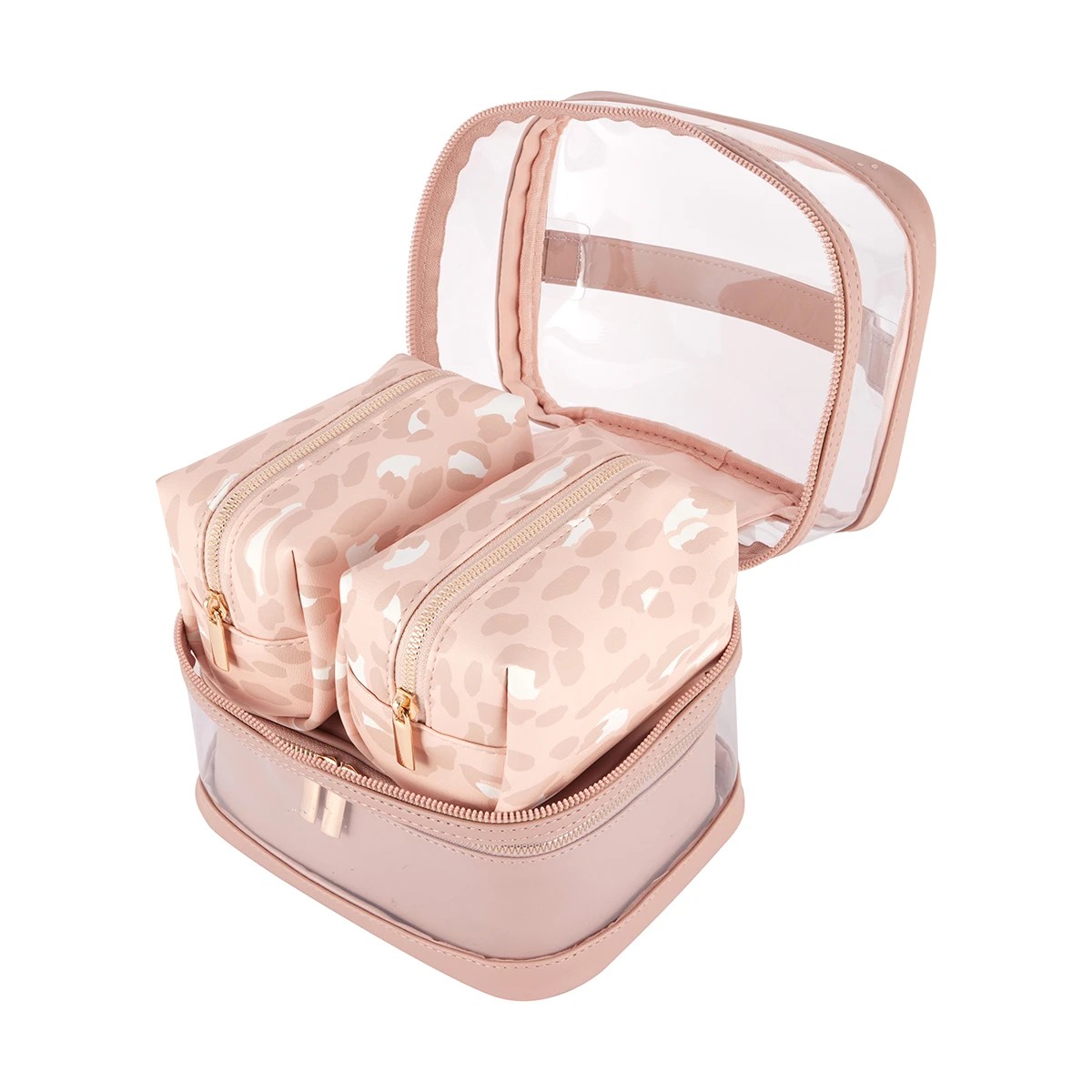 4 Piece Makeup Bag, Beige - Oxx Cosmetics 