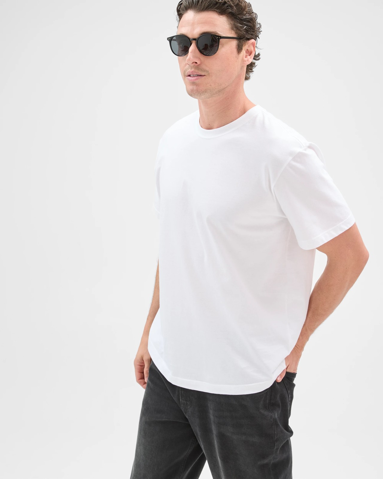 Australian Cotton Curved Hem T-Shirt - White 5 of 6