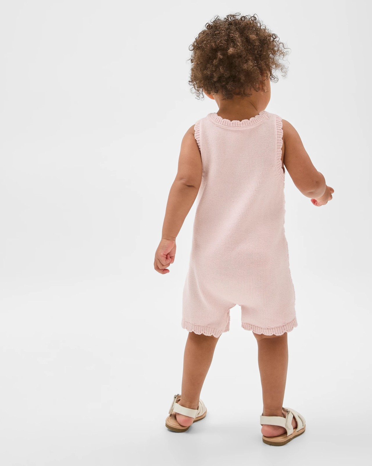 Baby Organic Cotton Crochet Knit Romper - Strawberry Pink 4 of 6