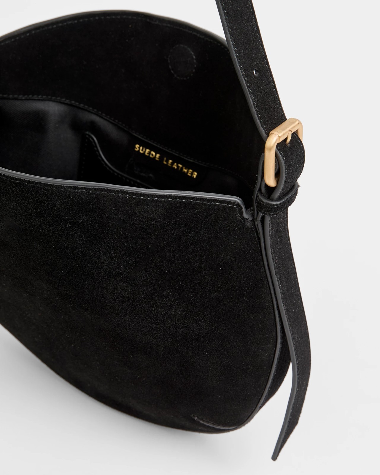 Premium Suede Leather Crescent Shoulder Bag - Black 2 of 2