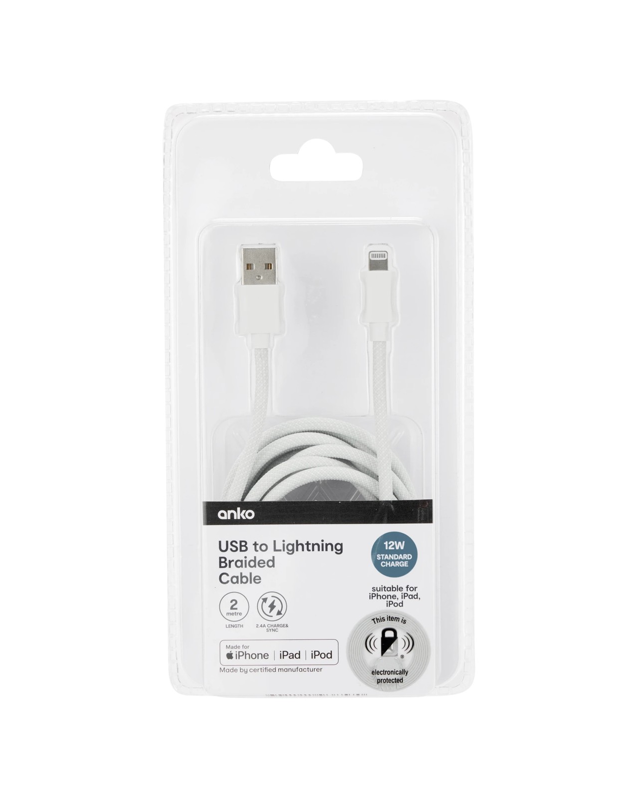 Anko USB to Lightning Braided Cable - 2m - White 4 of 4