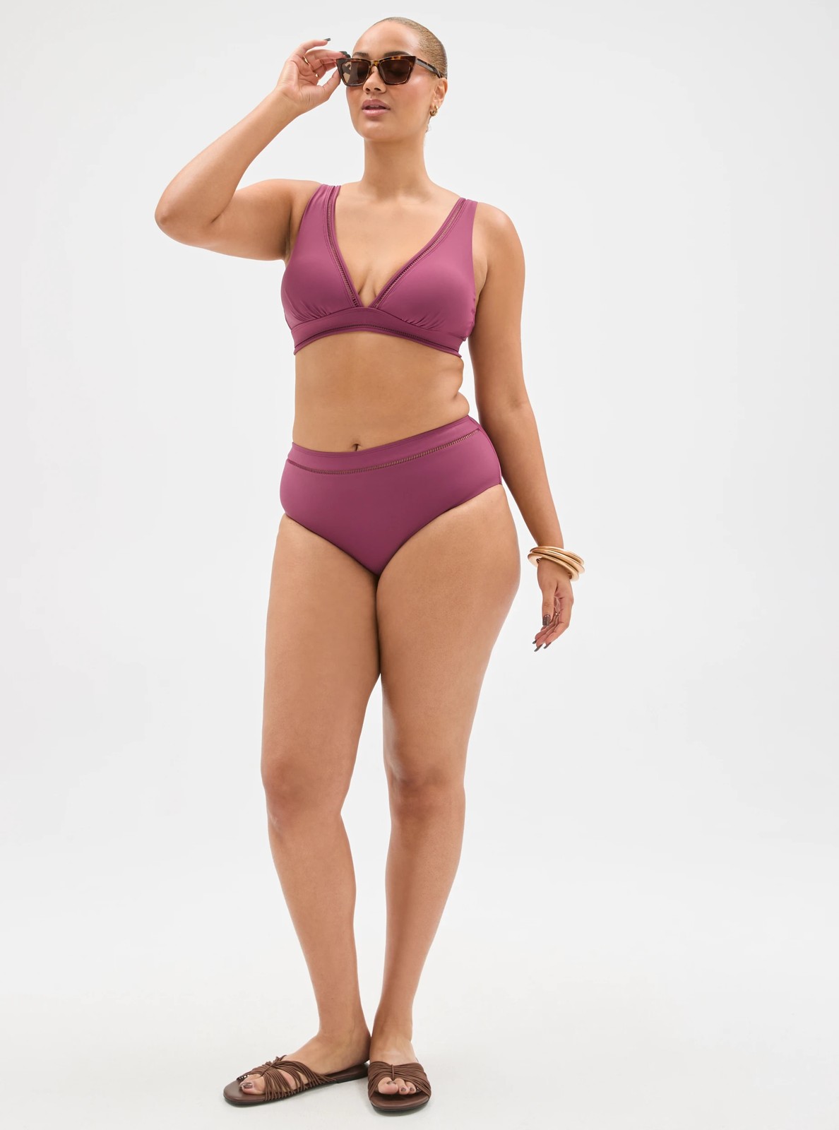 Shape Your Body Resort Ladder Trim V Neck Matte Micro Swim Bikini Top - Fig 2 of 5