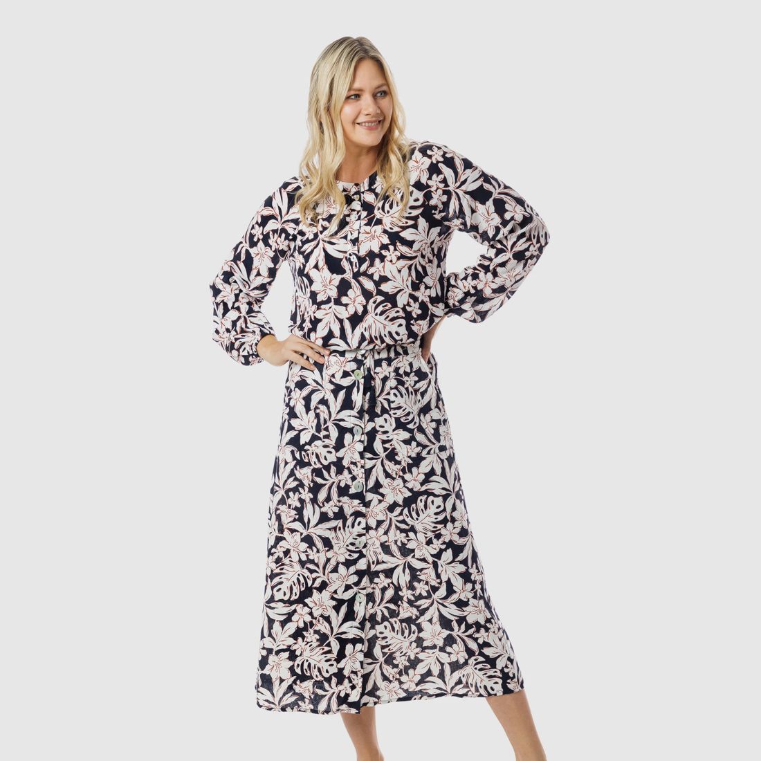 Piping Hot Tropical Print Buttoned Midi Skirt | Target Australia