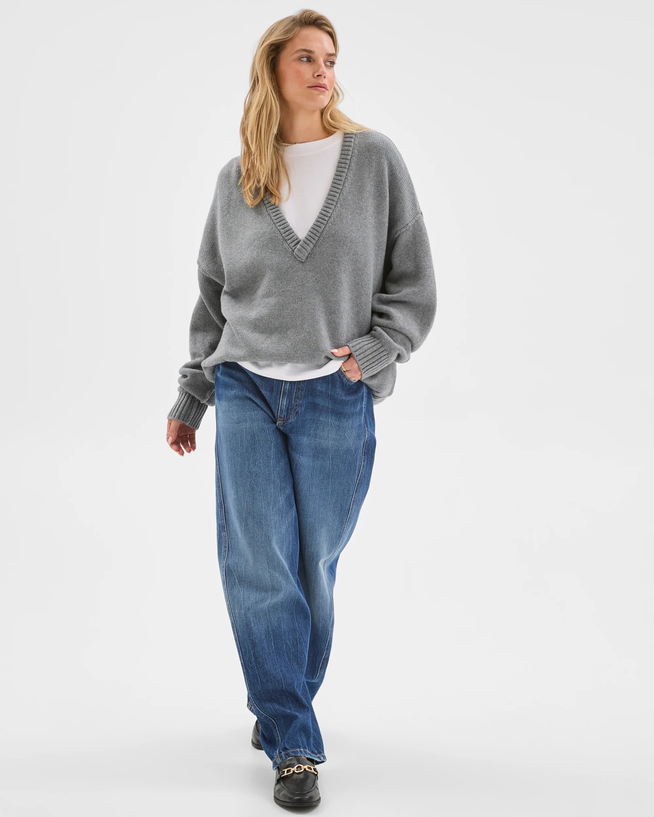 Lily Loves Australian Cotton Blend Deep V-Neck Jumper - Grey Marle 3 of 5