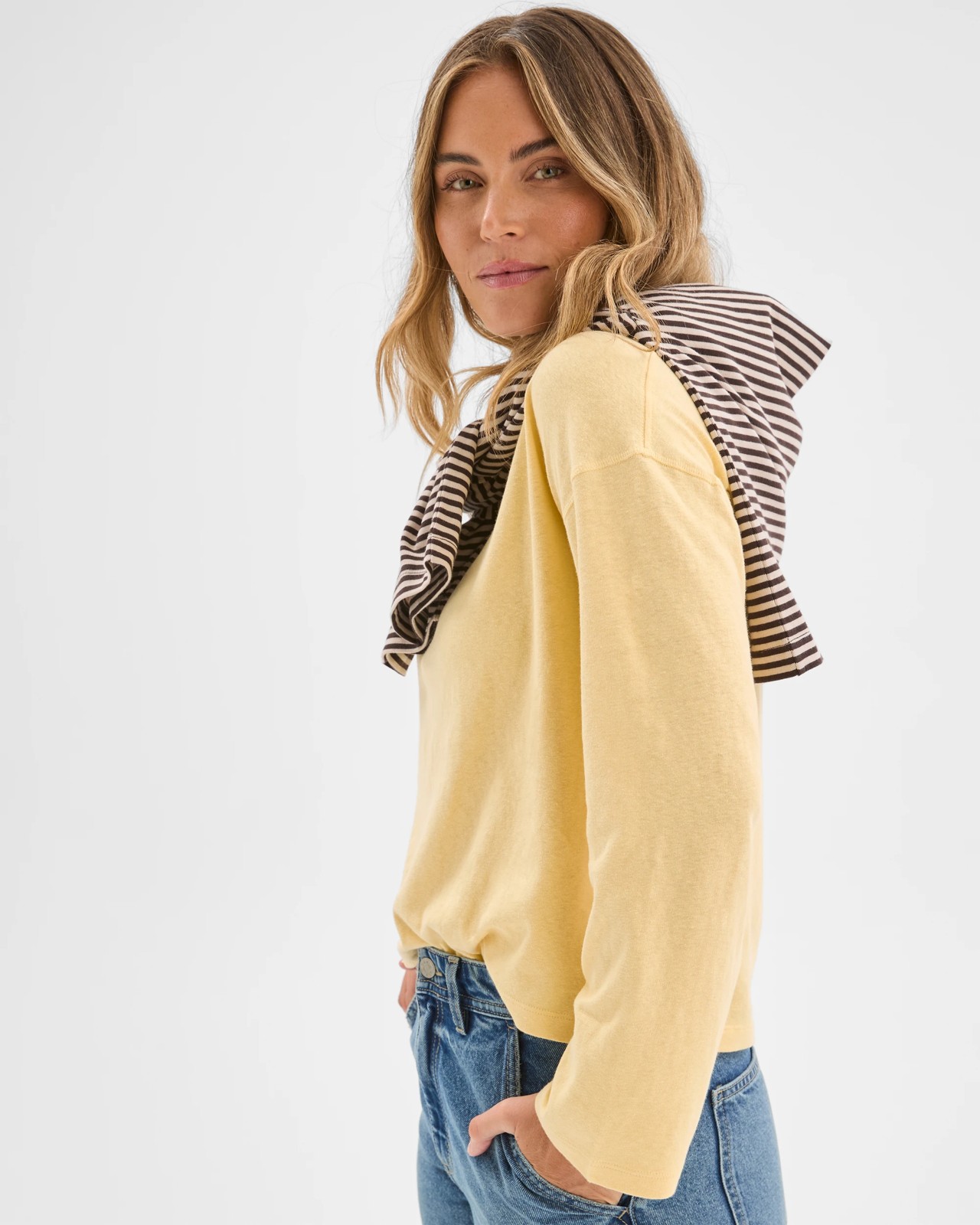 Australian Cotton Long Sleeve Relaxed Slub T-Shirt - Butter Lemon 5 of 6