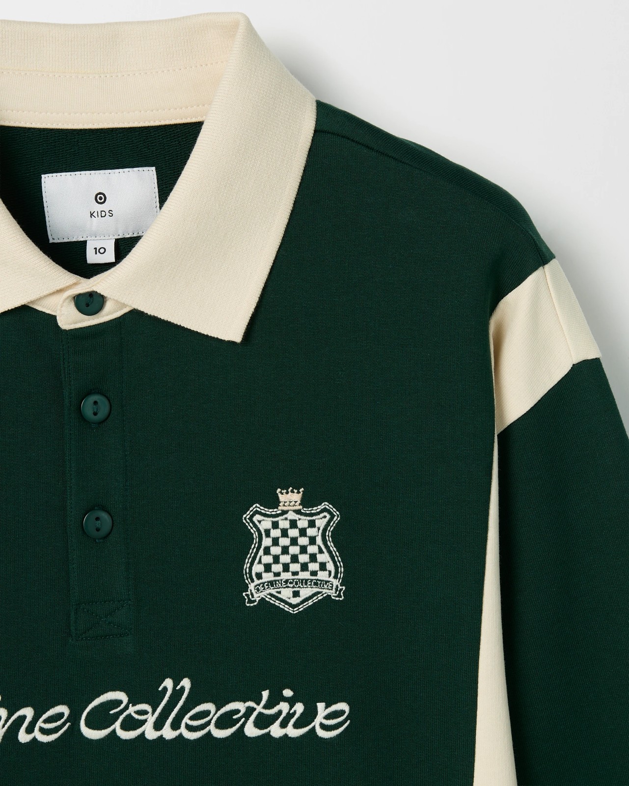 Australian Cotton Long Sleeve Panelled Rugby T-Shirt - Green/Light Mocha 2 of 2