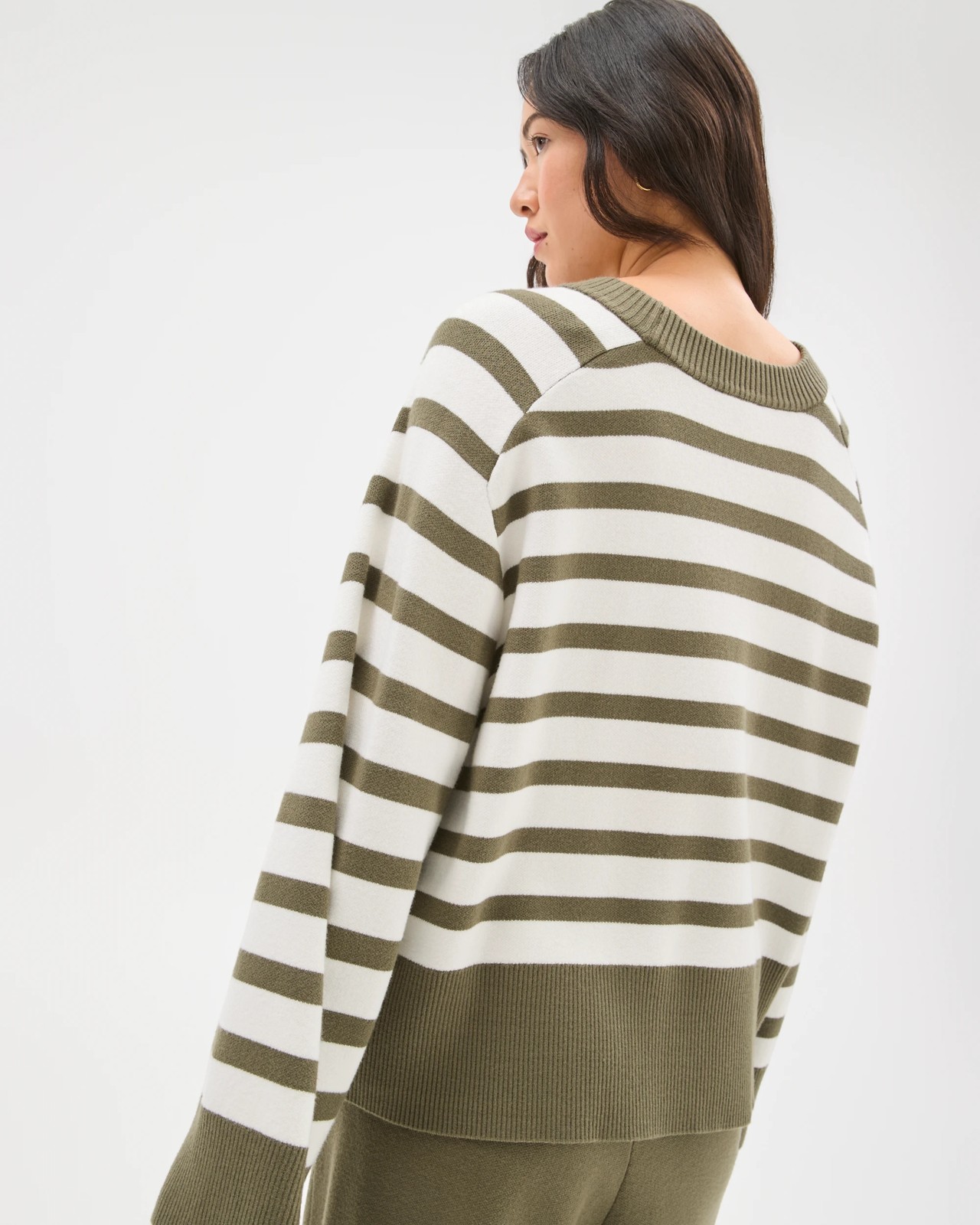 Clean Knit Crew Neck Sweater - Dusty Olive Stripe 4 of 5