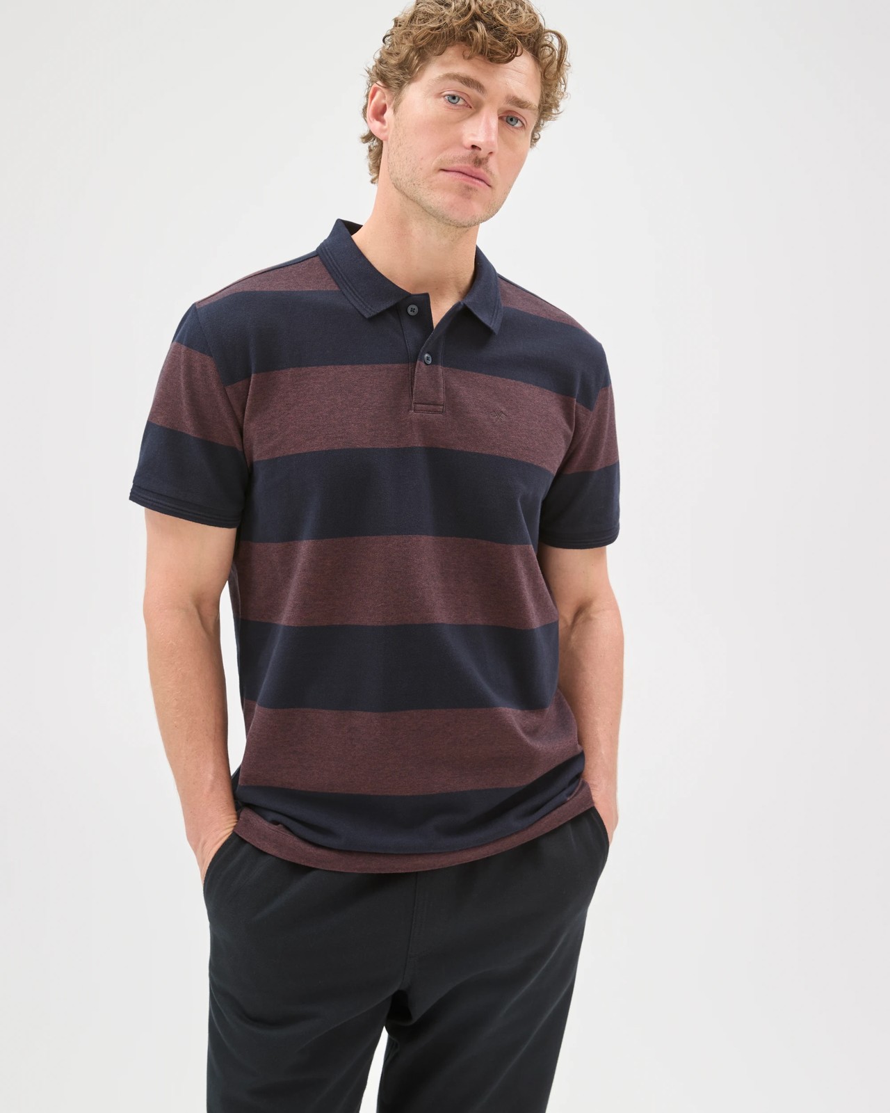 Australian Cotton Stripe Polo Top - Brown Stone 2 of 6