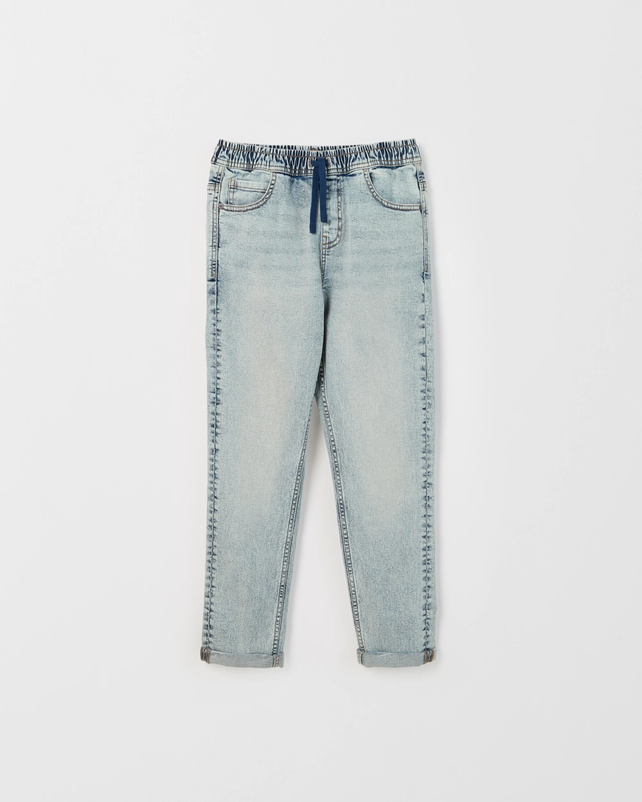 Elastic Waistband Straight Fit Denim Jeans - Light Wash 2 of 2