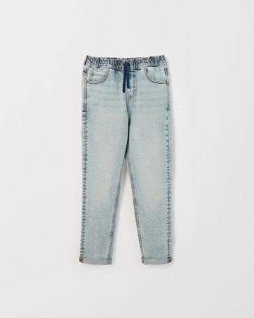 Elastic Waistband Straight Fit Denim Jeans