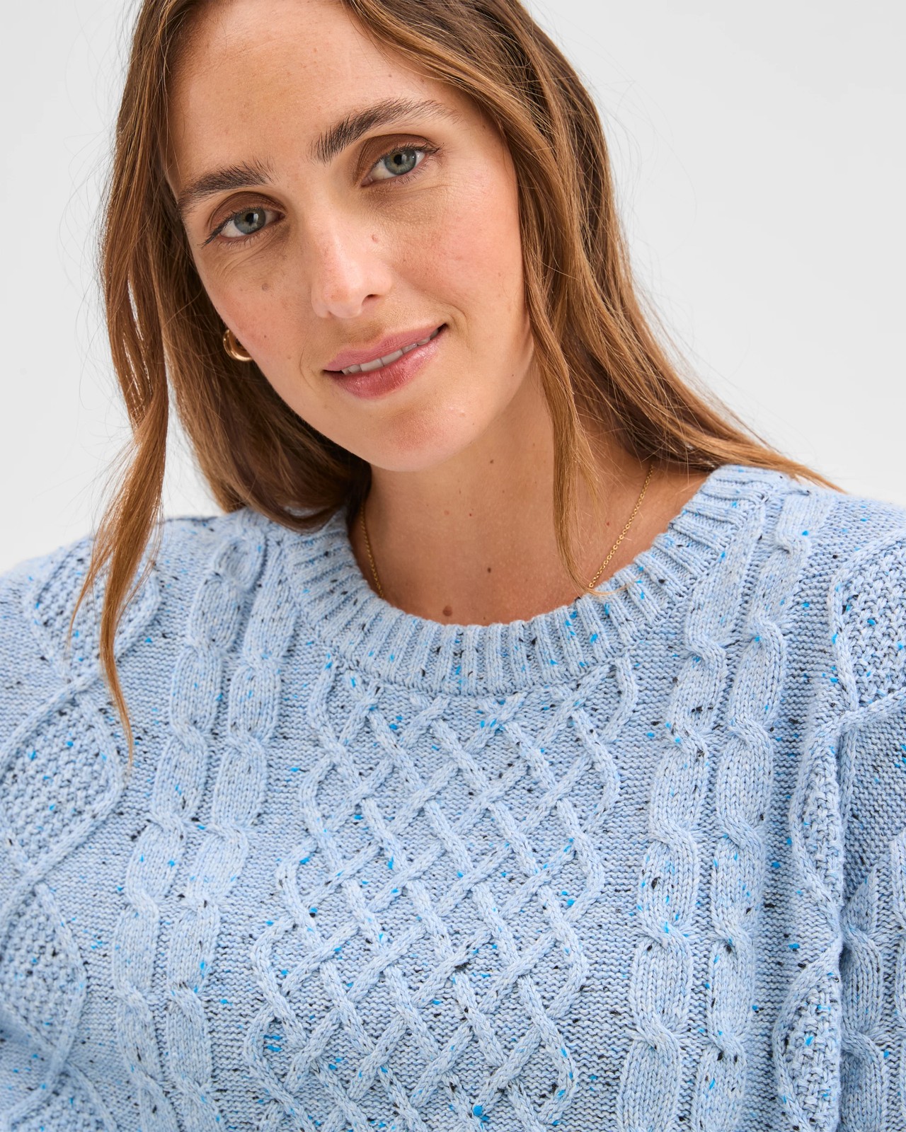 Australian Cotton Blend Cable Knit Sweater - Cornflower 4 of 5