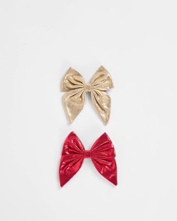 Christmas 2 Pack Mini Metallic Bow Hair Clips