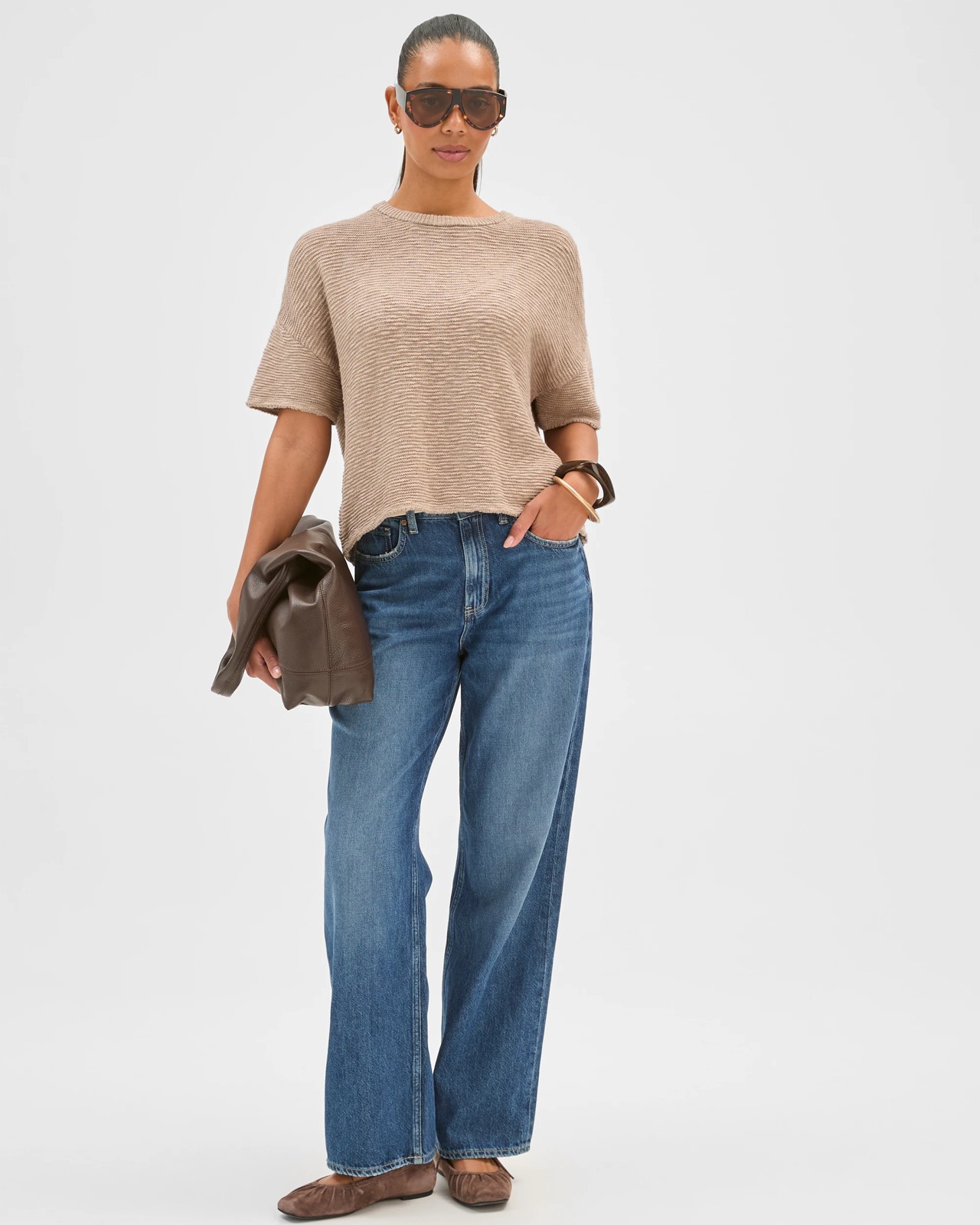 Australian Cotton Slub Detail Knit T-Shirt - Parchment 2 of 6