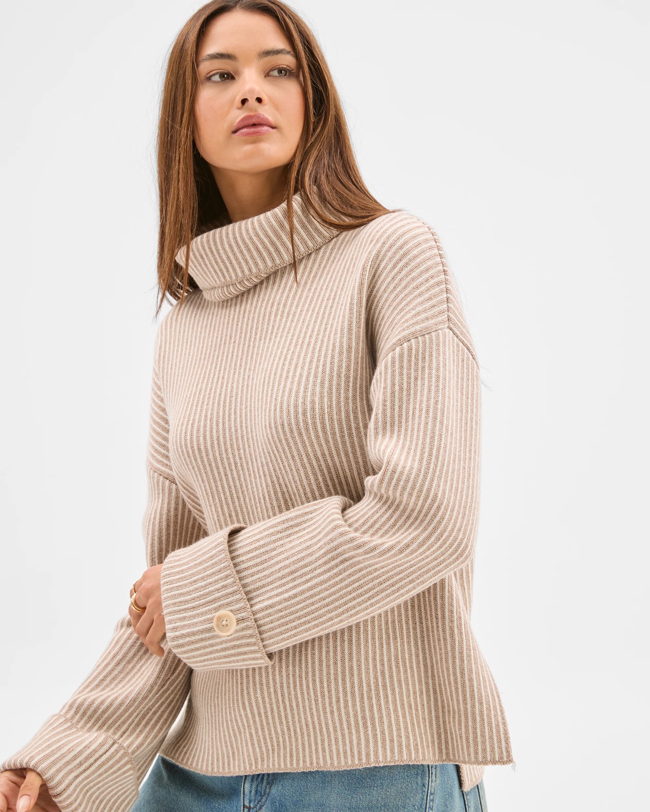 Lily Loves High Neck Rib Jumper - Light Cream 3 of 5