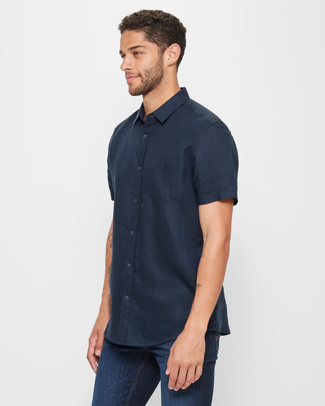 European Linen Shirt - Navy Blue | Target Australia