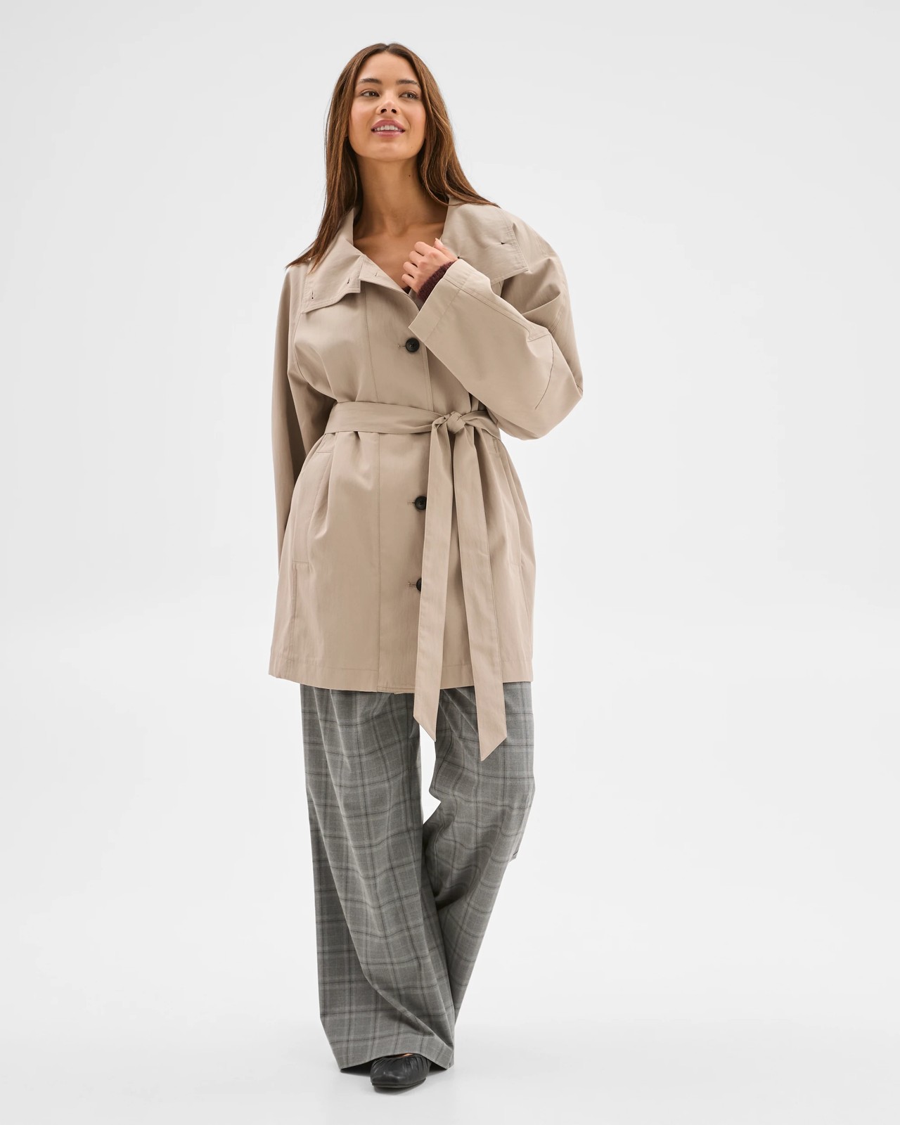 Lily Loves Australian Cotton Blend Funnel Neck Short Trench Coat 4 of 5