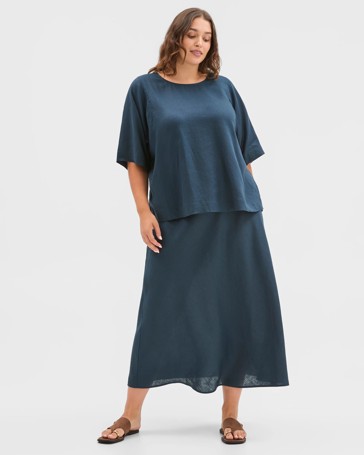 Plus Size European Linen Seam Detail Skirt