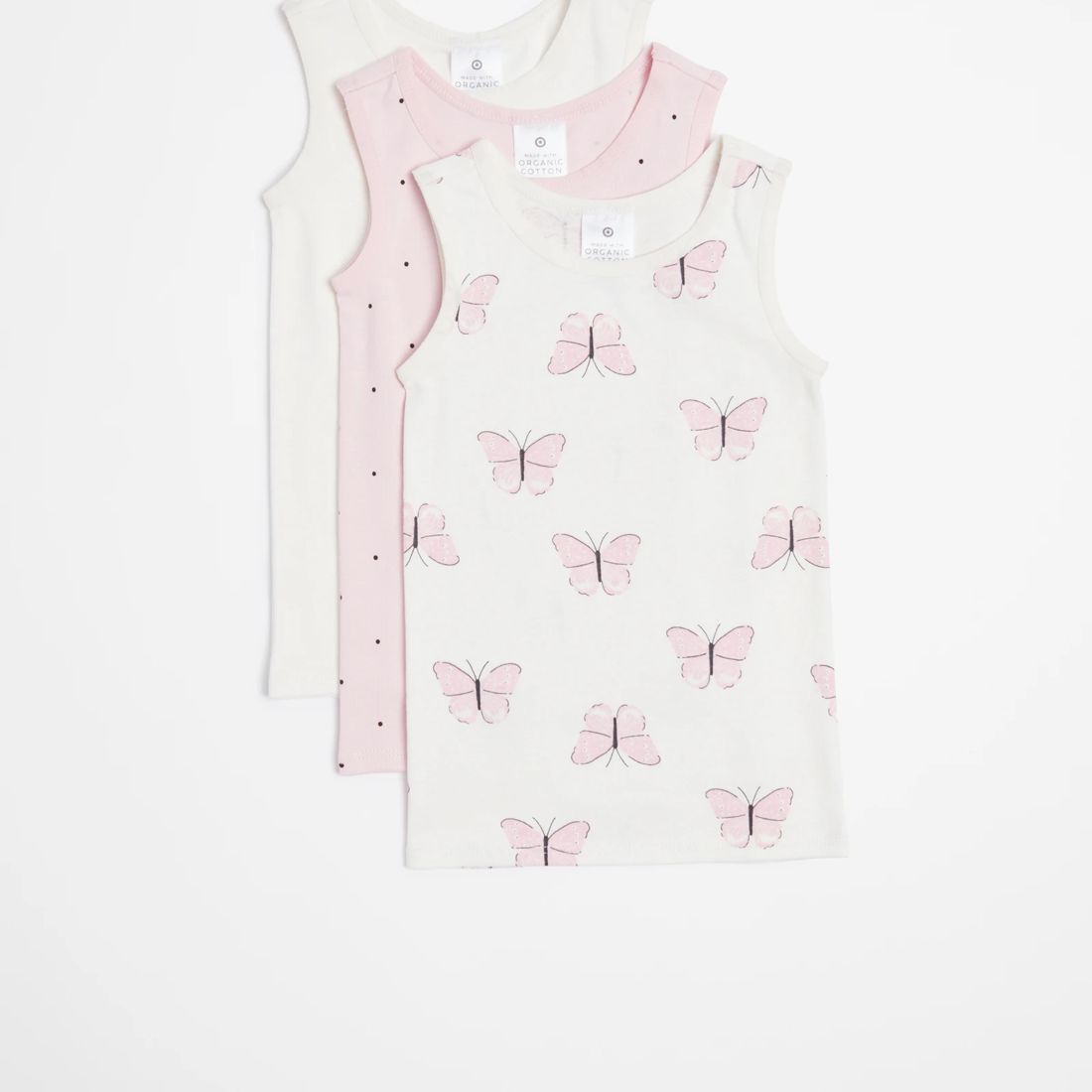 Baby Organic Cotton Vests 3 Pack Butterflies Target Australia