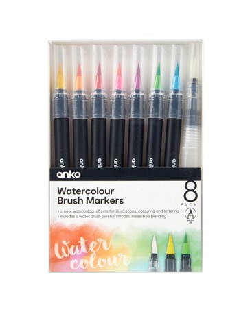 Anko 8 Pack Watercolour Brush Markers - Warm