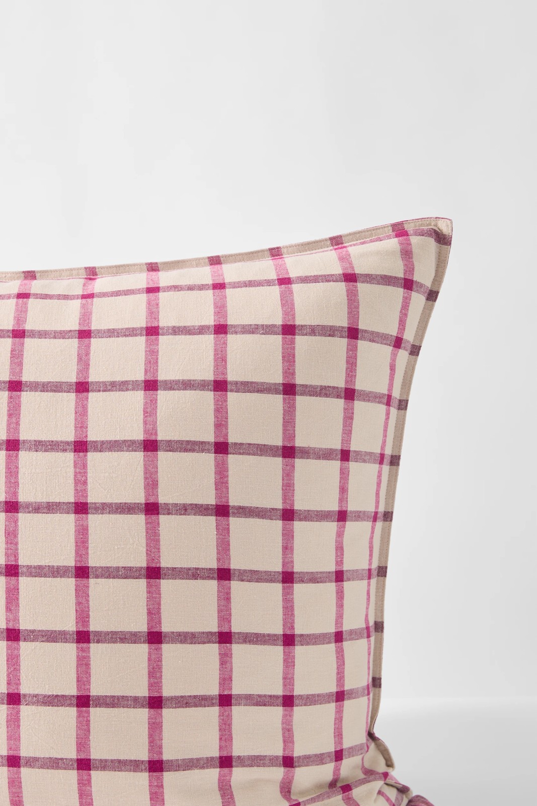 Aster Check Linen/Coton European Pillowcase - Fuschia 3 of 4