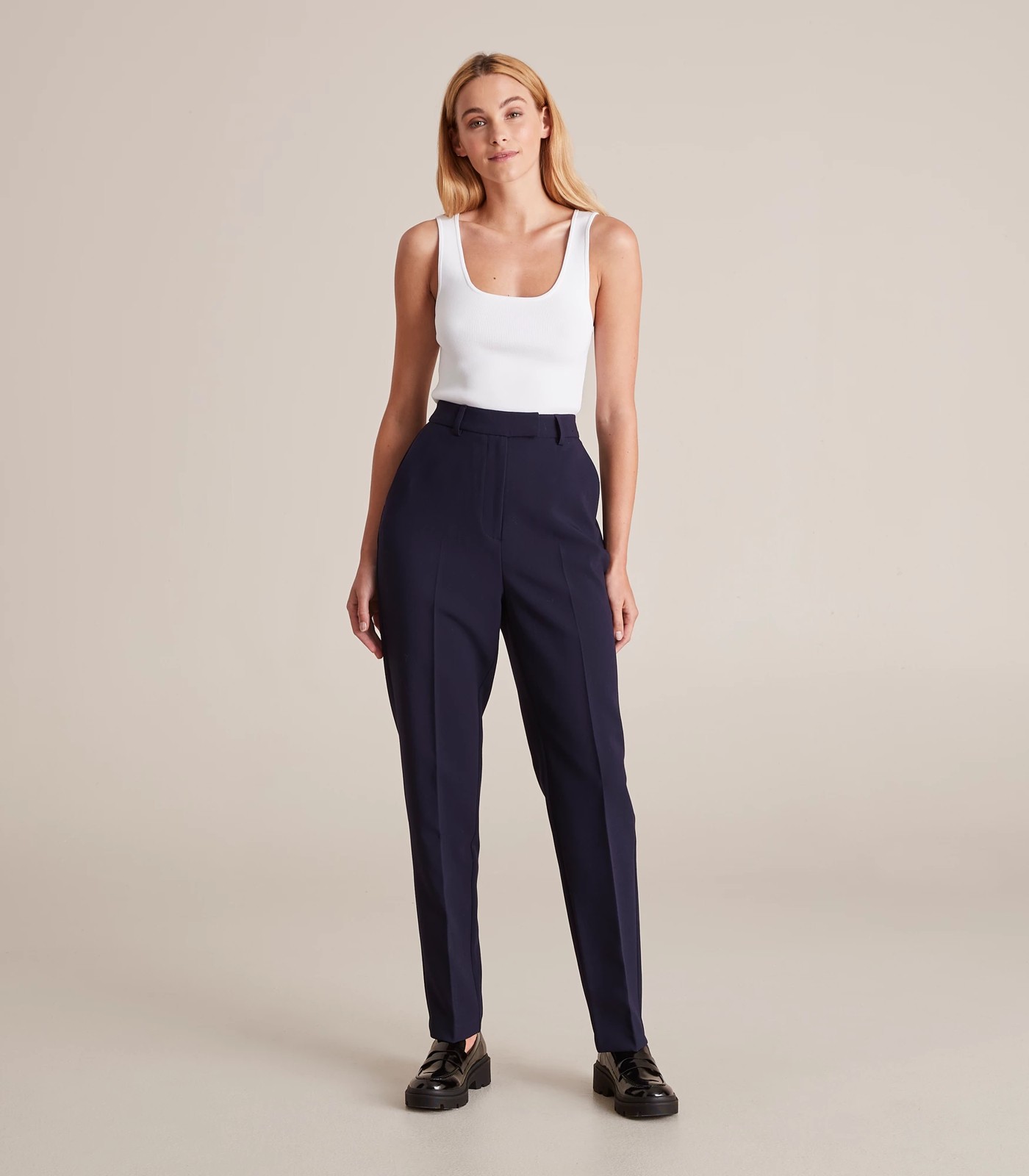 High Waist Tapered Full Length Pants - Preview - French Navy Blue