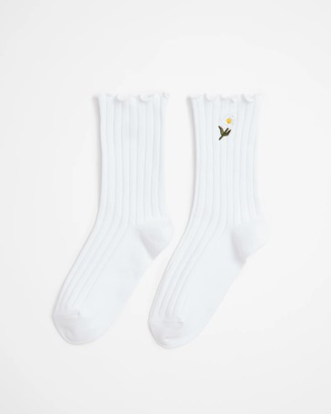 Frill Embroidered Crew Cut Socks - AC-Lab