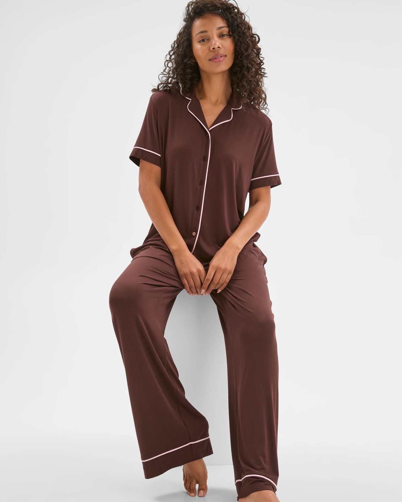 Soft Comfort Bamboo Top and Pants Pyjama Set - Chocolate 2 of 5
