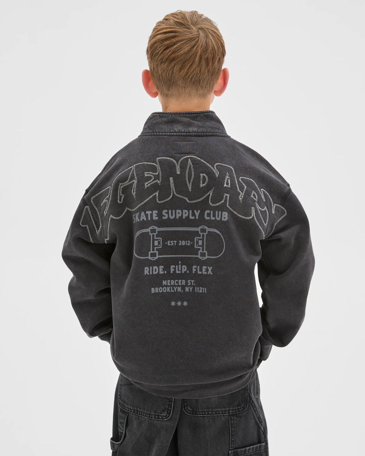 Australian Cotton Blend Quarter Zip Washed Jumper - Black 4 of 6