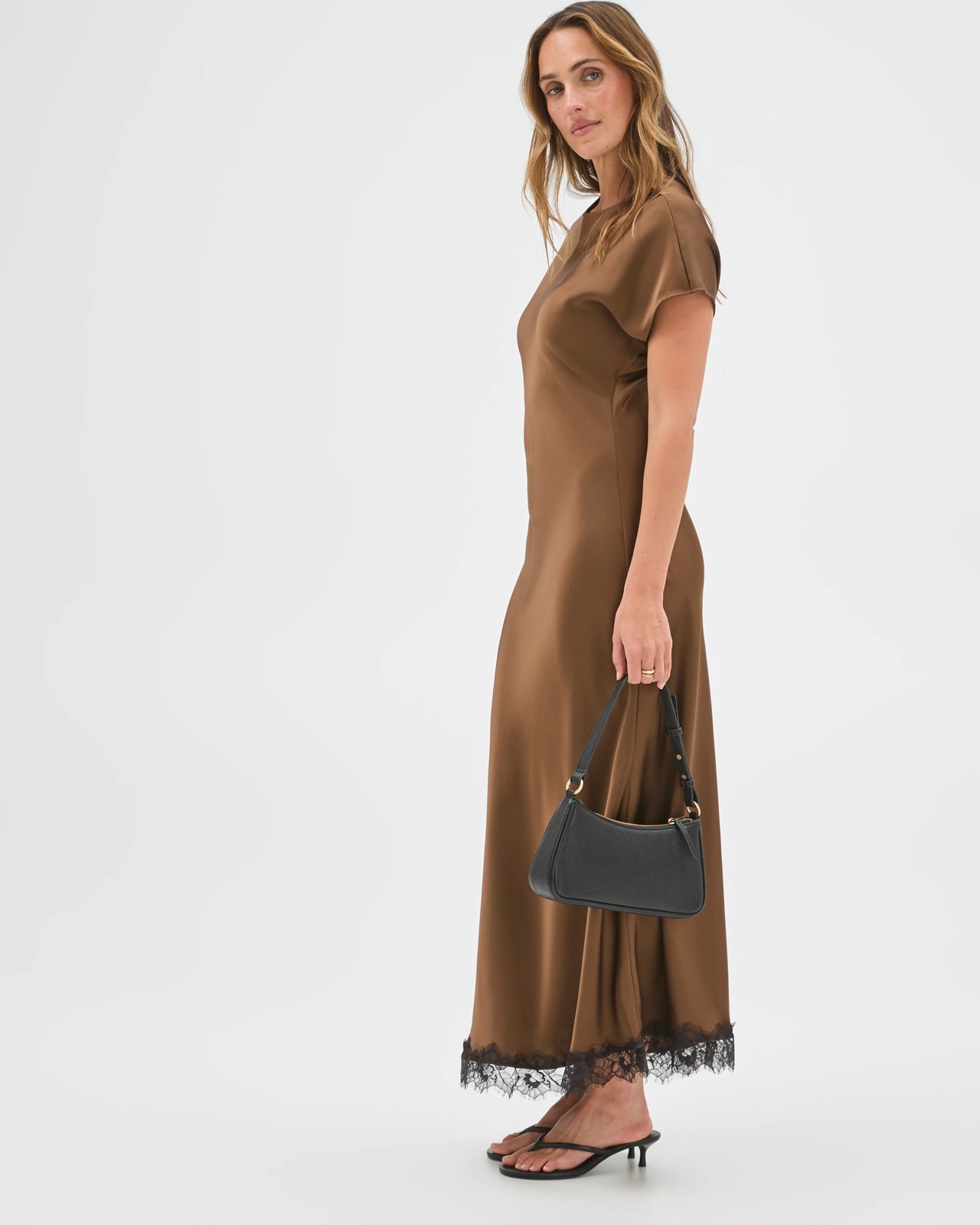 Preview Lace Trim Satin Midi Dress - Fall leaf 3 of 5