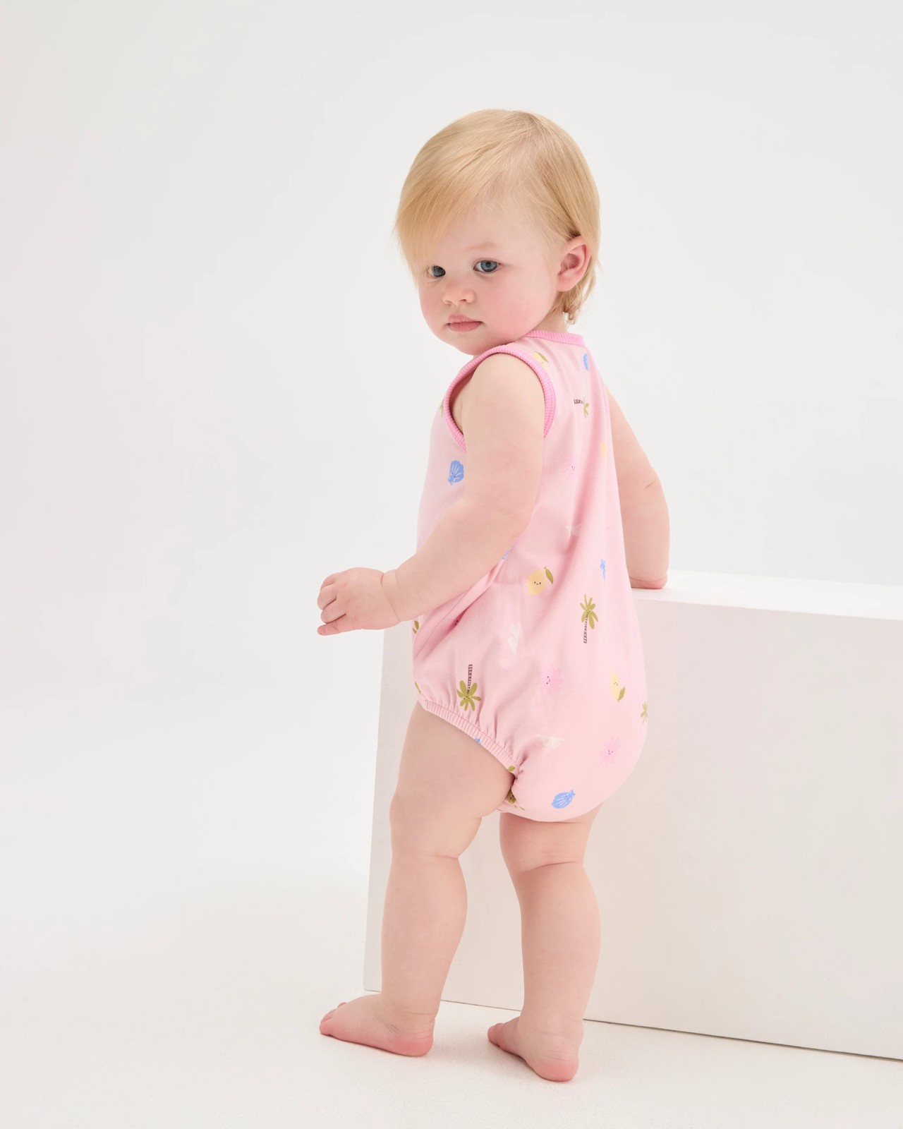 Baby Organic Cotton Sleeveless Bubble Bodysuit - Pink Tropical 3 of 5