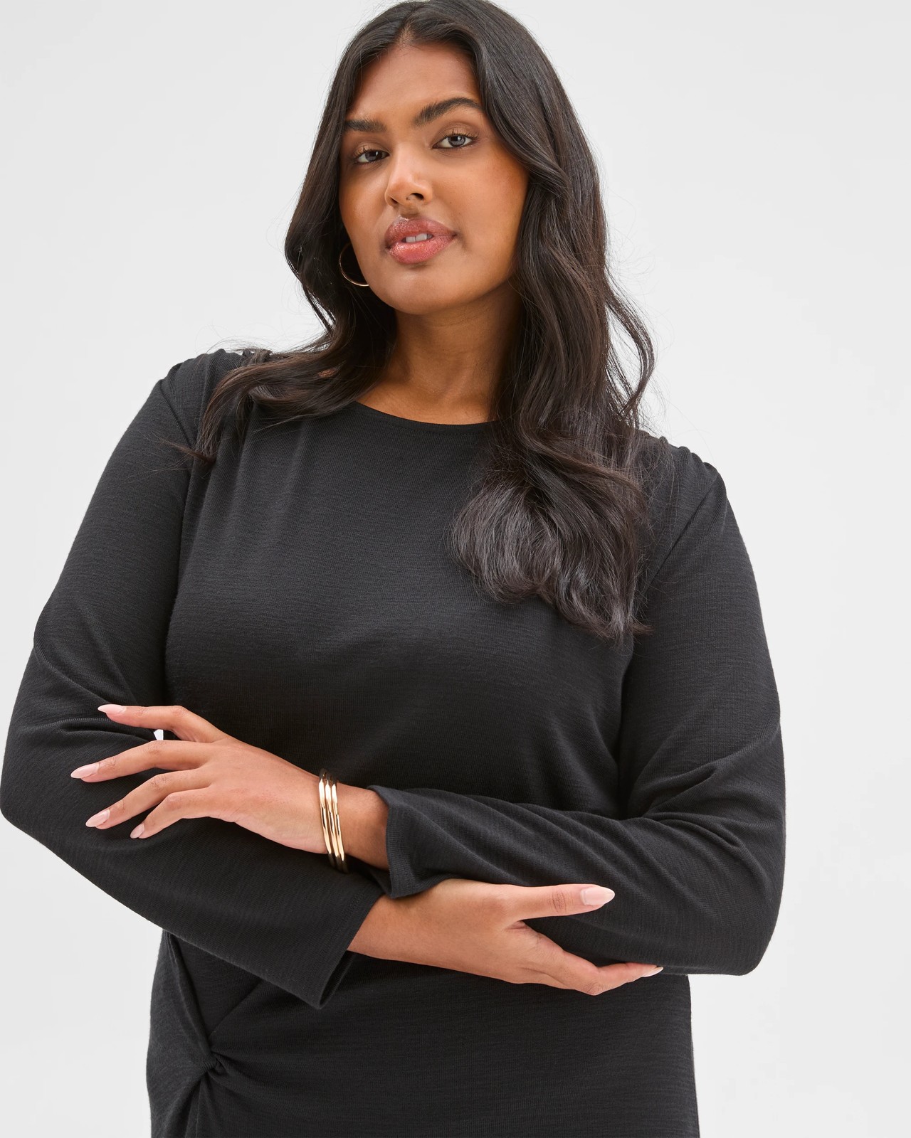 Plus Size Long Sleeve Drape Knit Top - Black 2 of 6