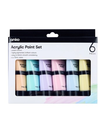 Anko 6 Pack Acrylic Paint Set - Pastel