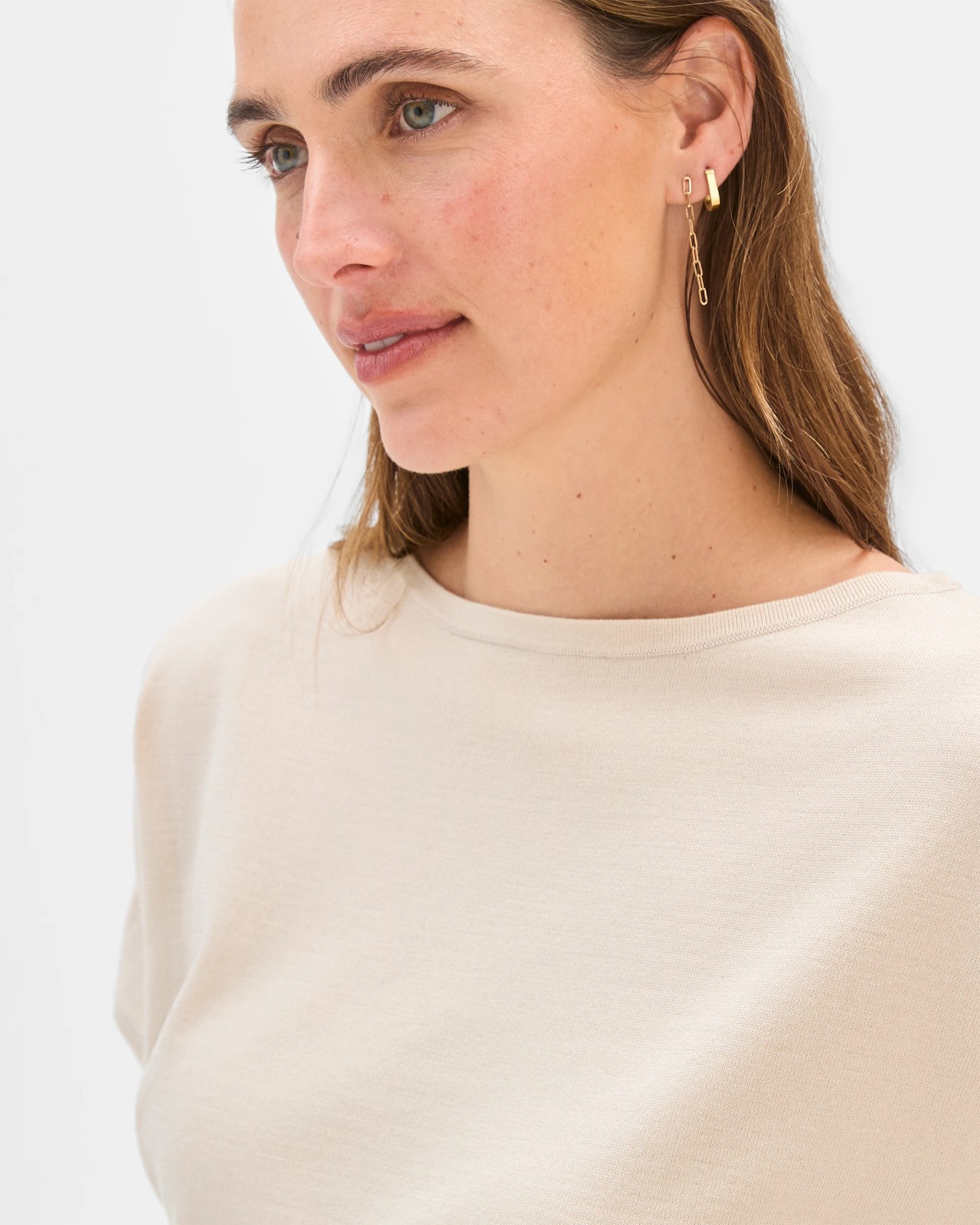 Preview Extended Short Sleeve Knit Top - Pumice 5 of 5