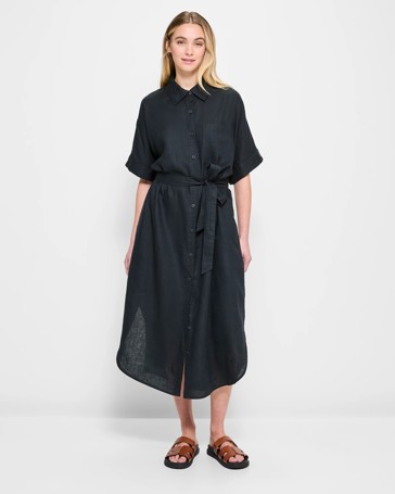 European Linen Button Through Midi Dress