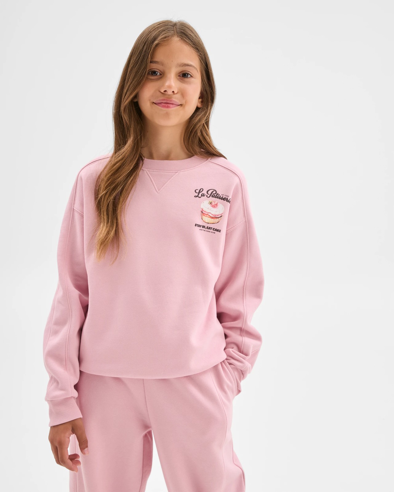 Australian Cotton Blend Long Sleeve Fleece Sweat Top - Bleached Mauve 2 of 6