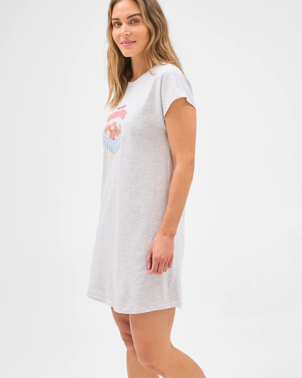 Australian Cotton T-Shirt Nightie - Grey Strawberry 3 of 5