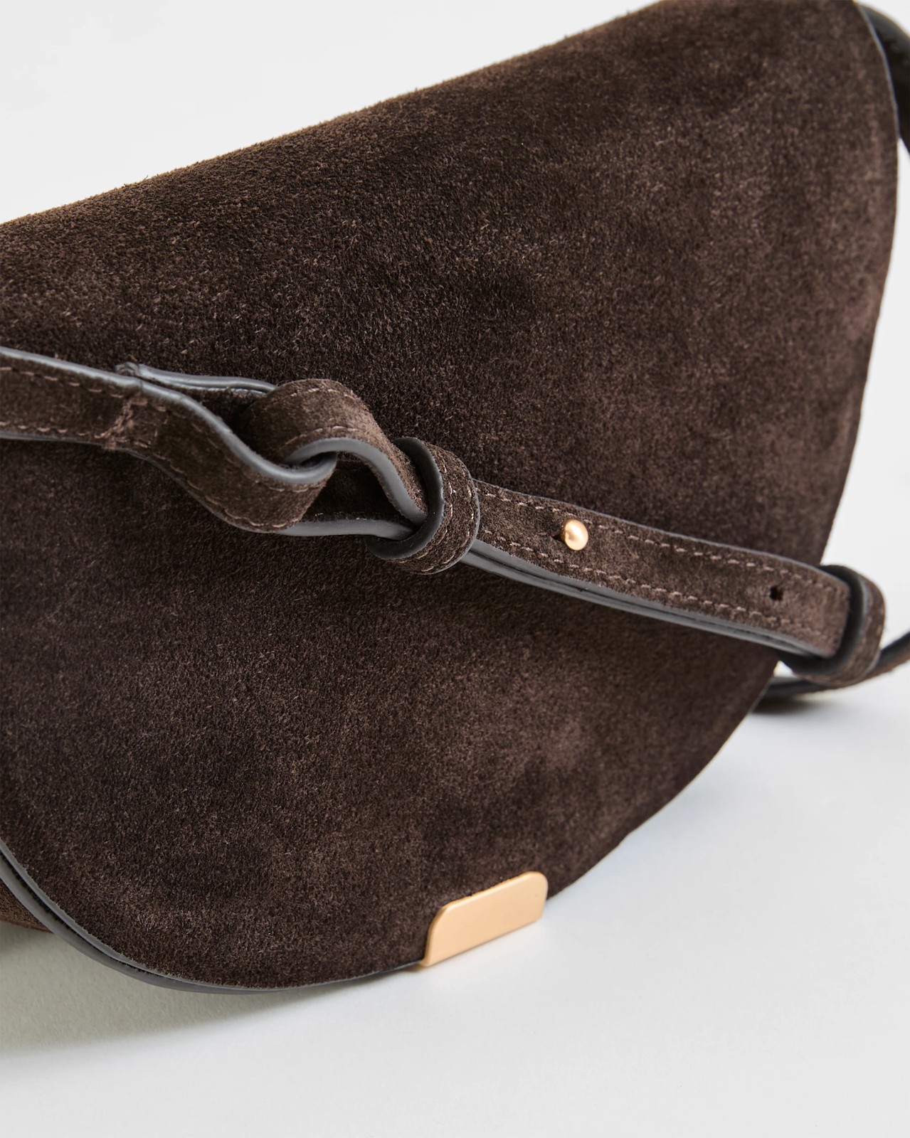 Premium Suede Leather Mini Crossbody Saddle Bag - Chocolate 2 of 2