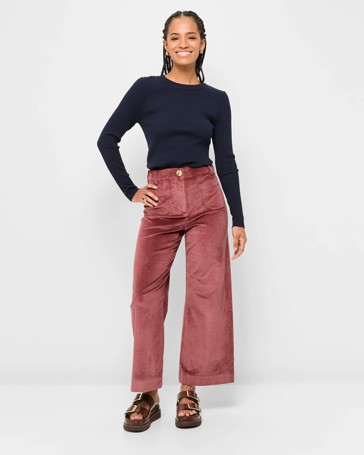 Petites Stretch Wide Leg Cropped Cord Pants
