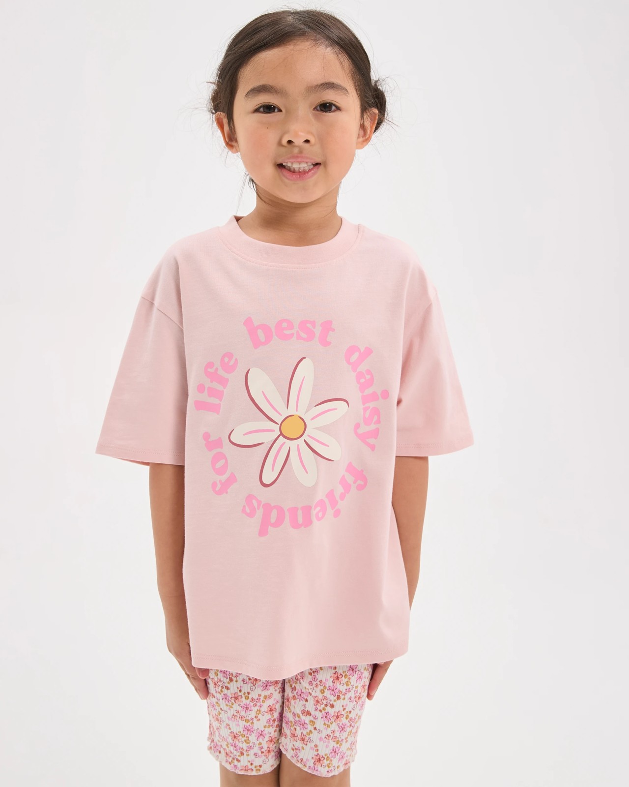Australian Cotton Blend T-Shirt and Bike Shorts Set - Daisy Pink Multi 2 of 6