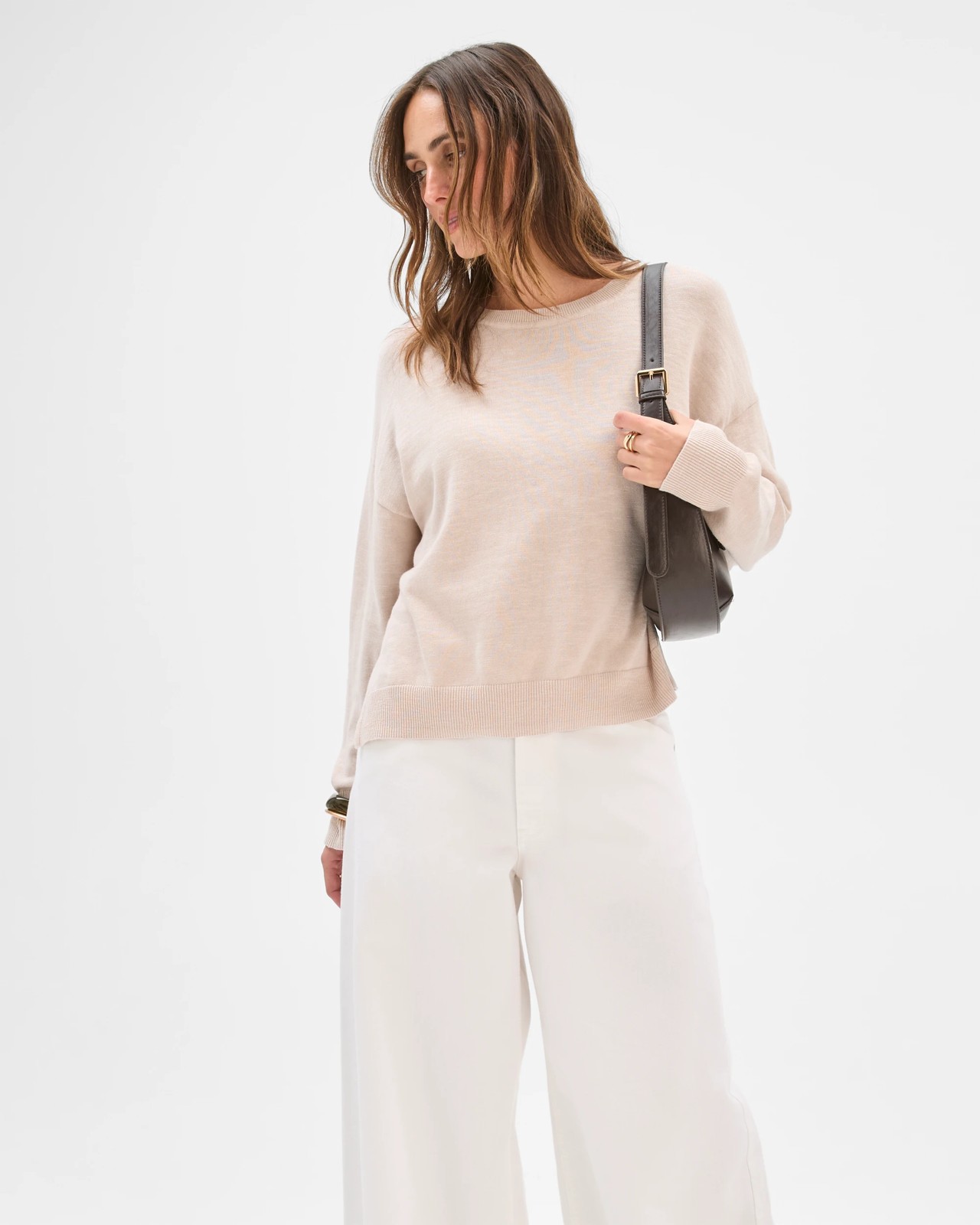 Australian Cotton Blend Long Sleeve Knit Jumper - Pebble 2 of 6