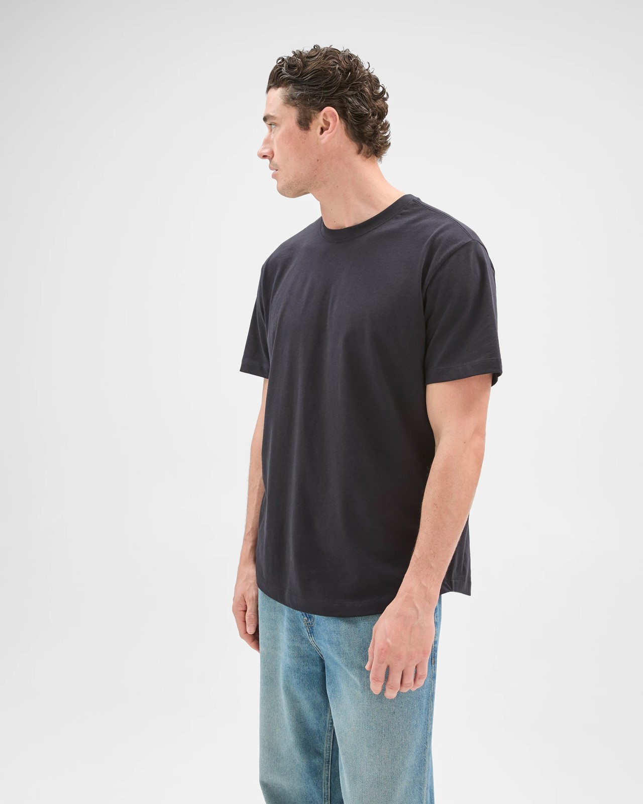 Australian Cotton Curved Hem T-Shirt - Black 5 of 6