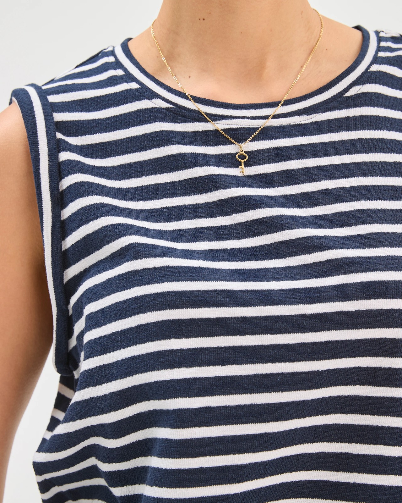 Australian Cotton Textured Tank Top - Ink Navy White Stripe 4 of 5
