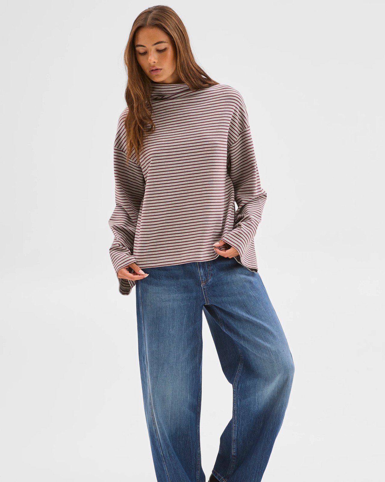 Lily Loves Australian Cotton High Neck Long Sleeve T-Shirt  - Burgundy 2 of 6