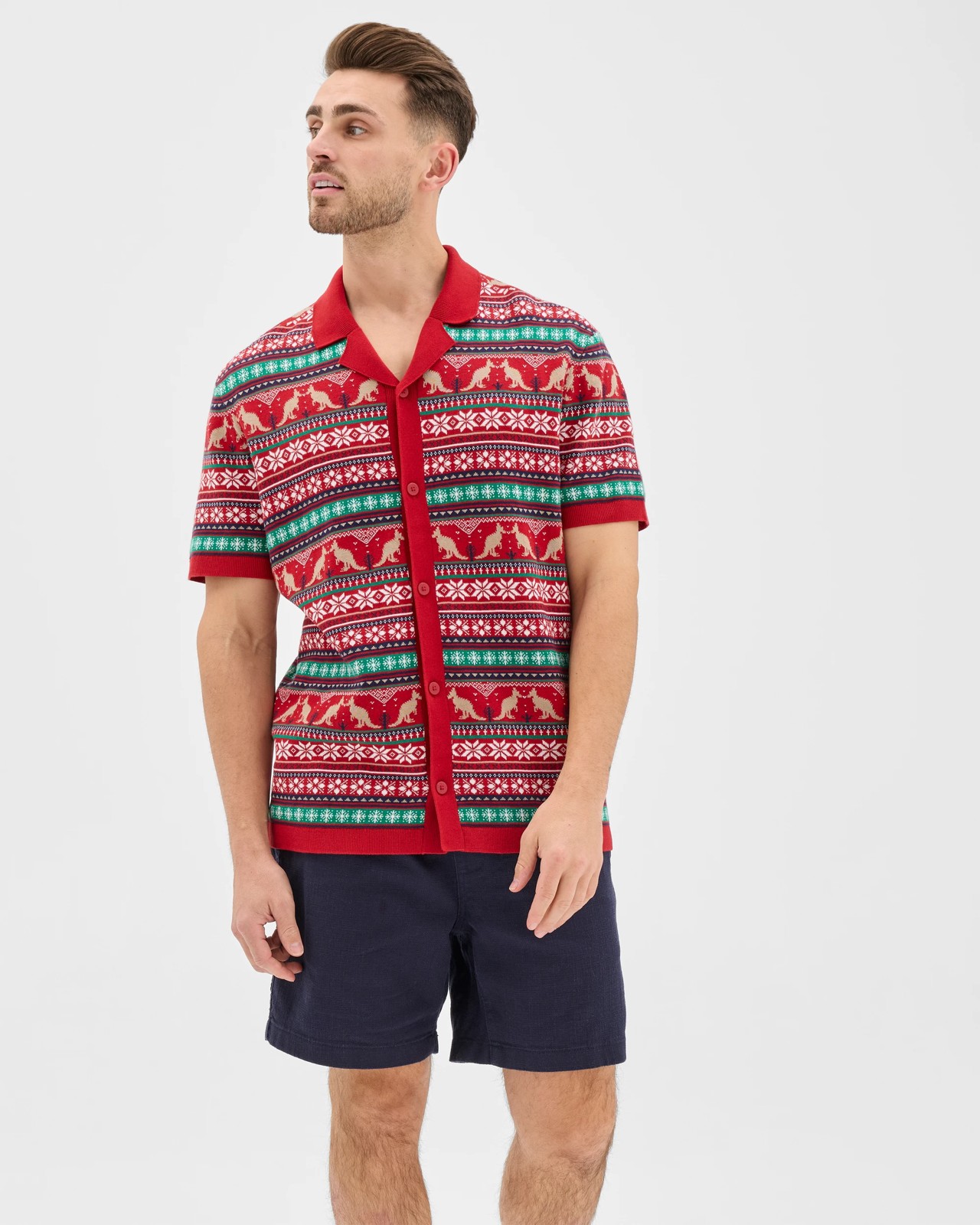 Australian Cotton Christmas Fairisle Knit Shirt - Red 2 of 6