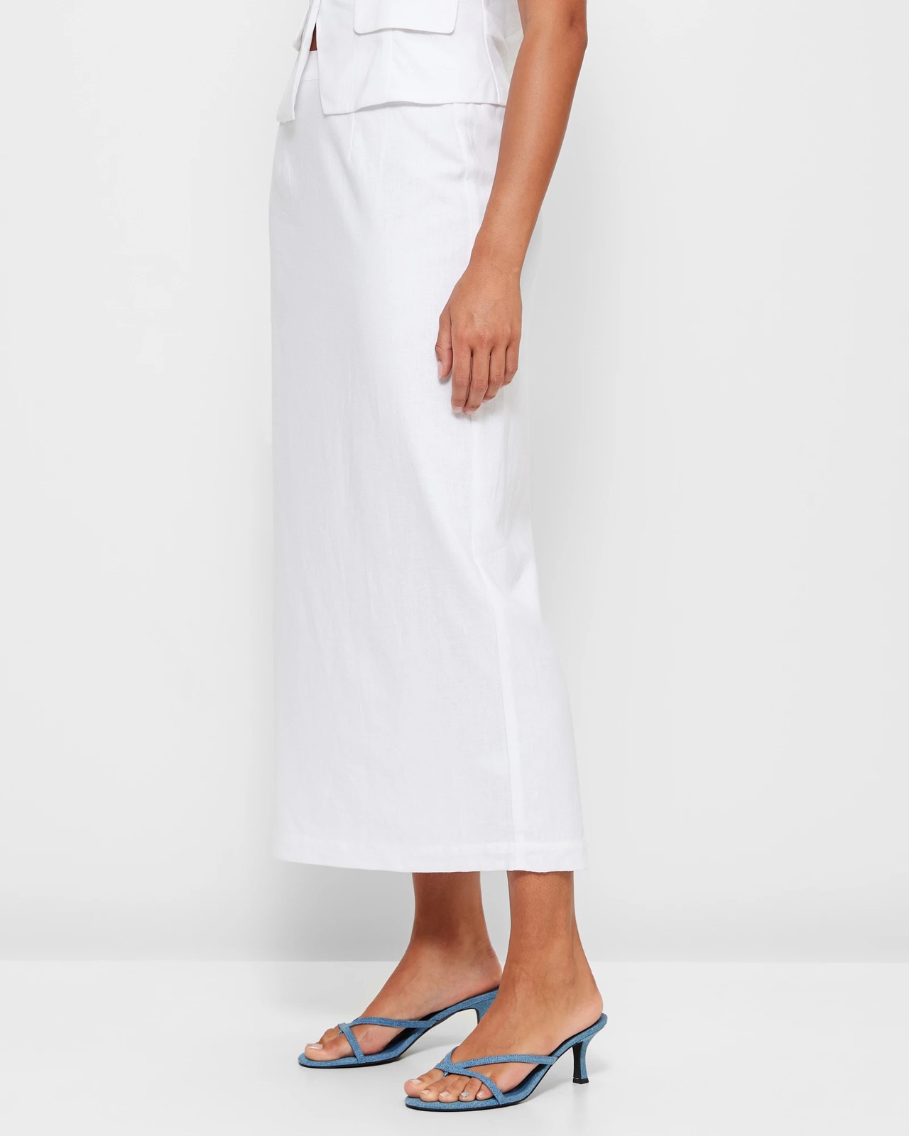 European Linen Blend Pencil Midi Skirt - Lily Loves - White